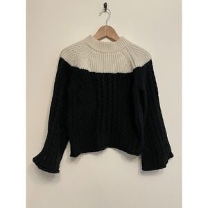 Sayaka Davis 100% Wool Sweater Women Small Ivory Black Chunky Knit‎ Colorblock